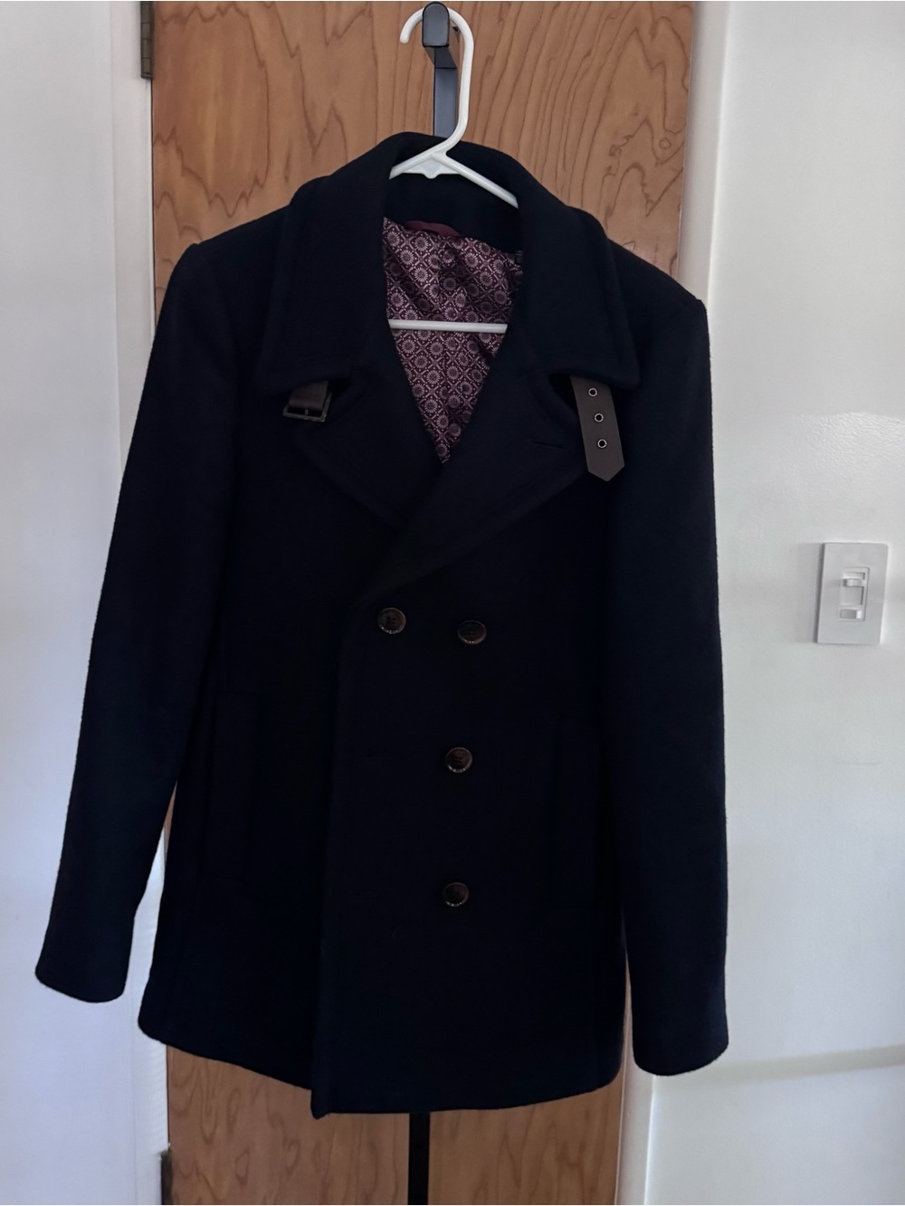 Ted Baker Men's Black Double-Breasted Wool Peacoat 1 (XS)